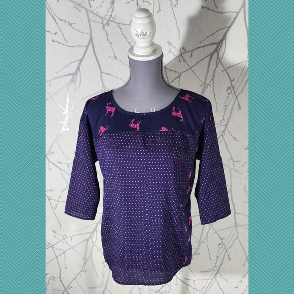 Ella Moss Purple Polkadot Deer Printed Blouse - Picture 1 of 5